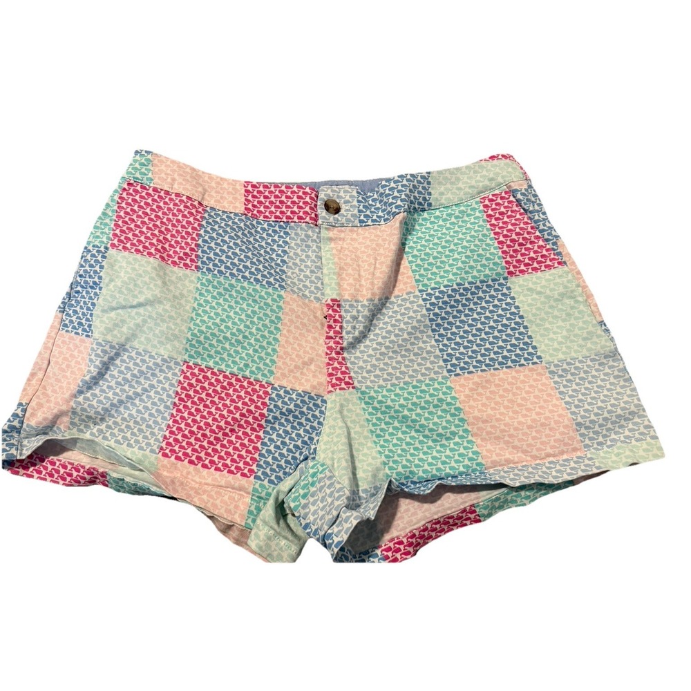 Vineyard Vines Target Patchwork Plaid Whale Cotton 4" Shorts Stretchy 12